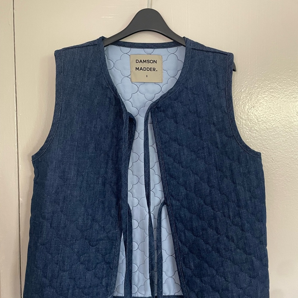 Damson Madder Blue Quilted Denim Tie Vest - US 4